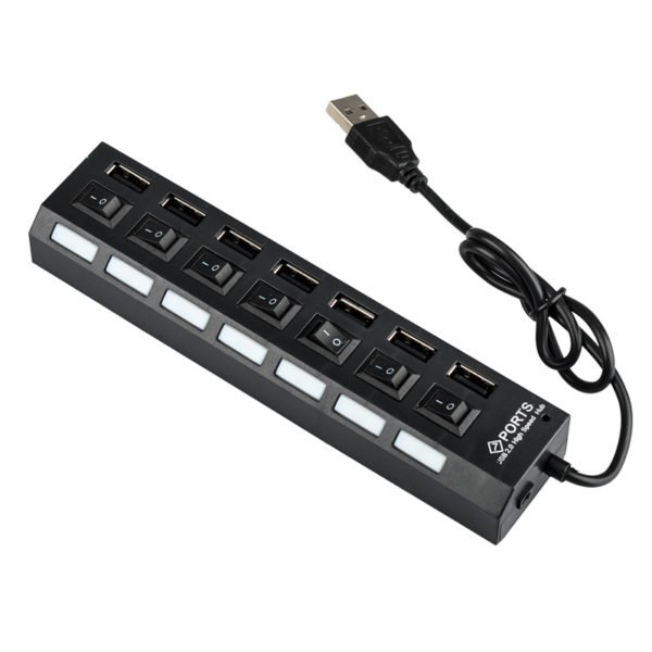 High Speed USB 2.0 Hub - 7 Ports With On/Off Switch, 5V, 480Mbps, Windows Compatible (Black) 2