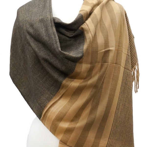 Cashmere Feel Striped Shawl Brown / Camel 2