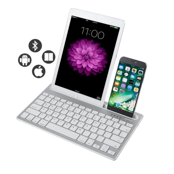 Dual Channel Universal Wireless Bluetooth Rechargeable Keyboard - White 2