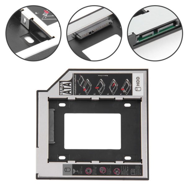 9.5/12.7mm SATA 2nd HDD SSD Hard Drive Caddy Adapter for DVD-ROM CD-ROM HDD SATA 3 SDD Hard Disk Bracket 2