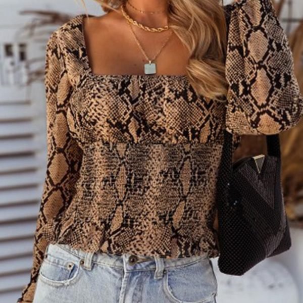 Snakeskin Square Neck Casual Blouse 2