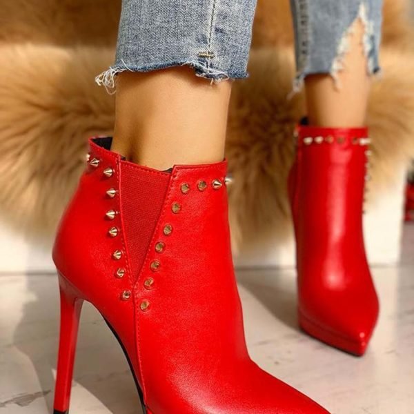 Rivets Embellished Pointed Toe Ankle Boots 2