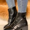 Metal Buckle Zipper Back Chunky Heel Boots 3