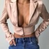 Solid Deep V Button Front Top 3