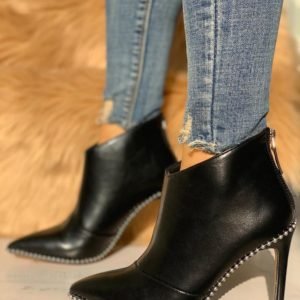 Stud Detail Point Toe Thin Heeled Boots