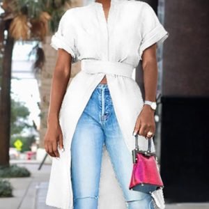 Casual Short Sleeve Slit Top