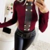 Solid Buttoned Design Round Neck Blouse 3