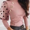 Mesh Dot Puffed Sleeve Buttoned Blouse 3