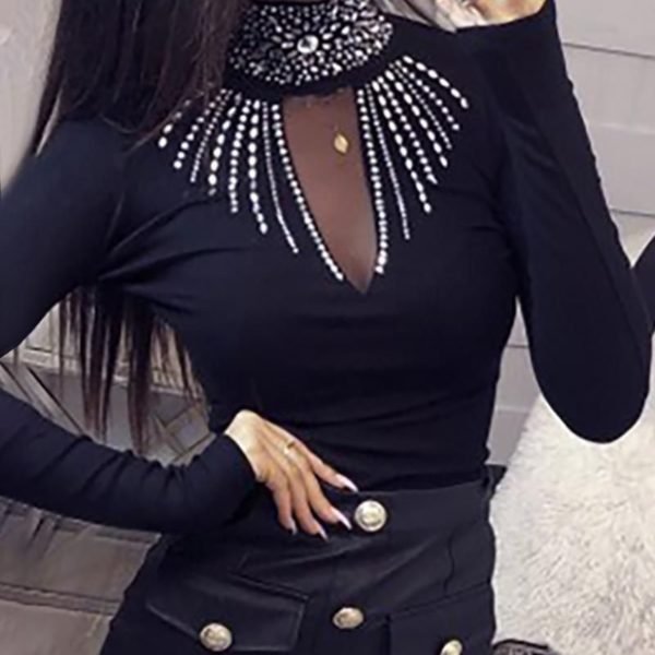 Studded Sheer Mesh Long Sleeve Blouse 2