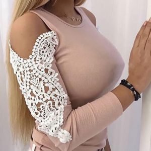 Cold Shoulder Lace Hollow Out Blouse