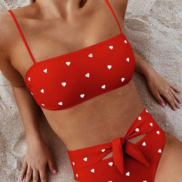 Heart Print Spaghetti Strap Bikini Sets 2
