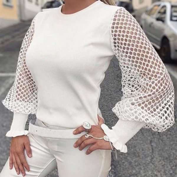 Solid Fishnet Long Sleeve Top 2