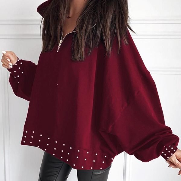 Beaded Detail Zipper Casual Blouse 2