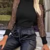 Solid Mesh Patchwork See Through Beaded Detail Blouse 3