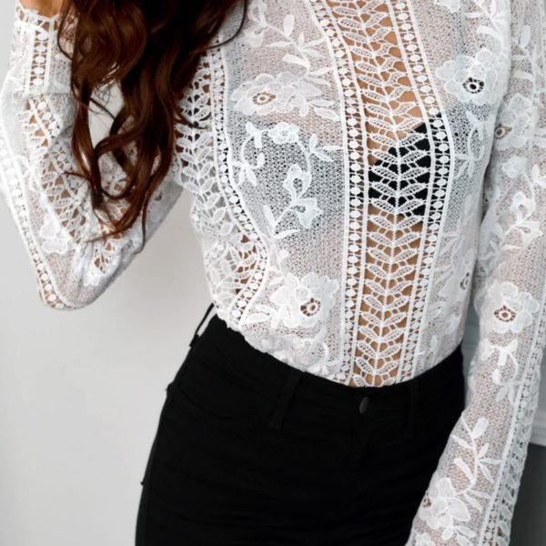 Lace Hollow Out Scalloped Trim Blouse 2
