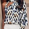 Leopard One Shoulder Cut Out Design Blouse 3