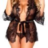 Seductive Lace Mesh Belted Robe Lingerie 3