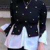 Beaded Colorblock Insert Ruffles Long Sleeve Blouse 3