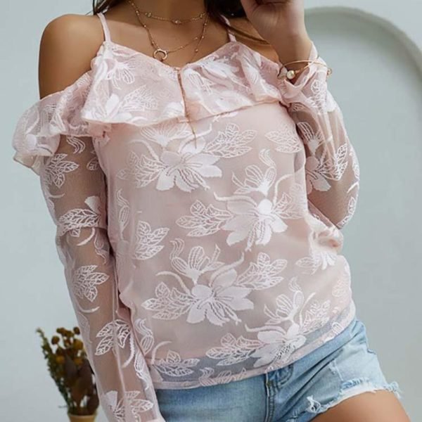 Lace Cold Shoulder Ruffles Casual Blouse 2