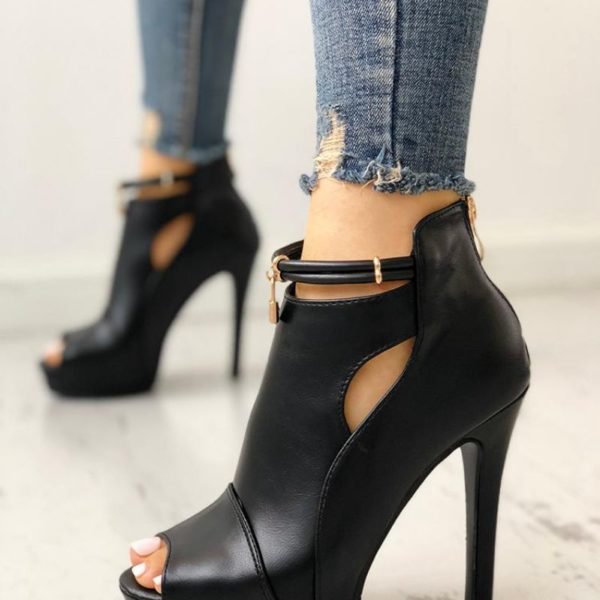 Solid Peep Toe Cutout Platform Thin Heels 2