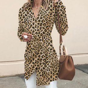 V Neck Leopard Print Tunic