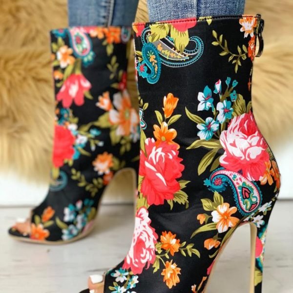 Floral Peep Toe Thin Heeled Boots 2