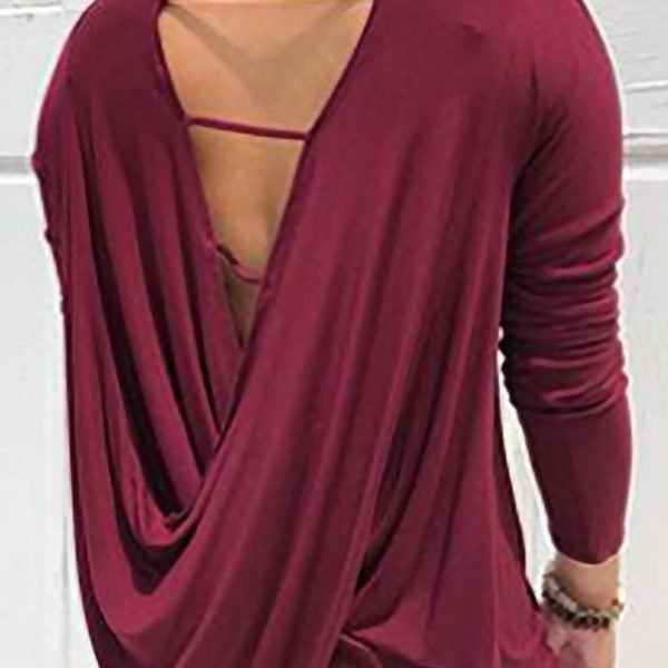 Solid Cut Out Drape Back Long Sleeve Top 2