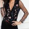 Sheer Mesh Floral Embroidery Blouse 3