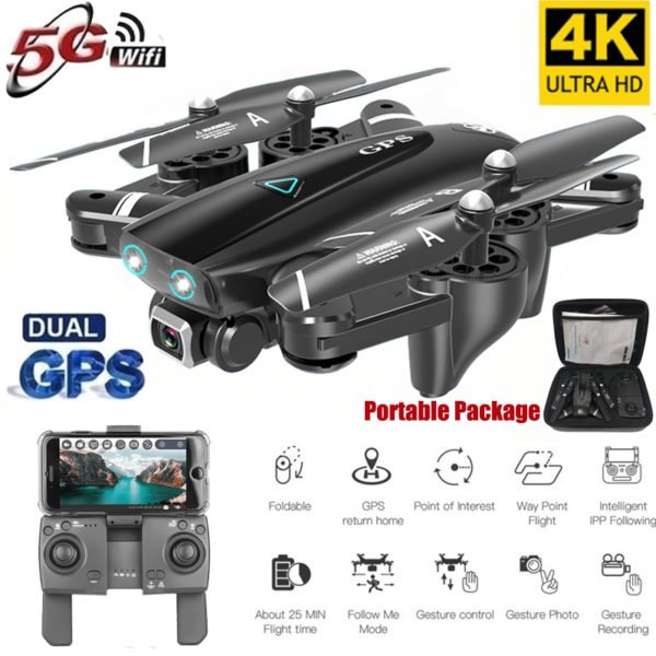 S167 GPS Drone With Camera 5G RC Quadcopter Drone 4K WIFI FPV Foldable Off-Point Flying Gesture Photos Video Helicopter Toy 5G 4K 2 battery 2