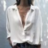 Deep V-Neck Button Chiffon Blouse 3