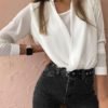 Solid Fake Two Piece Long Sleeve Blouse 3