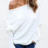 Solid Skew Neck Batwing Sleeve Knitted Blouse 3