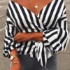 Off Shoulder Striped Casual Blouse 3