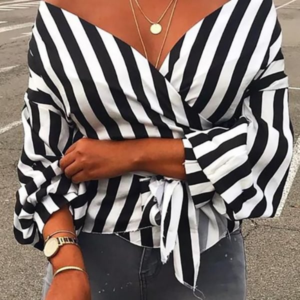 Off Shoulder Striped Casual Blouse 2