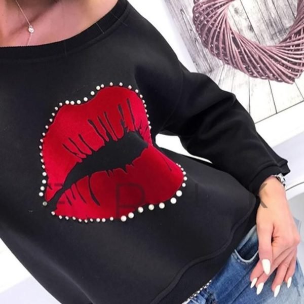 Beaded Mouth Patch Casual Blouse 2