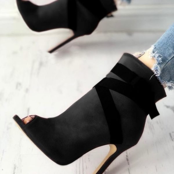 Suede Crisscross Bandage Peep-toe Thin Heels 2