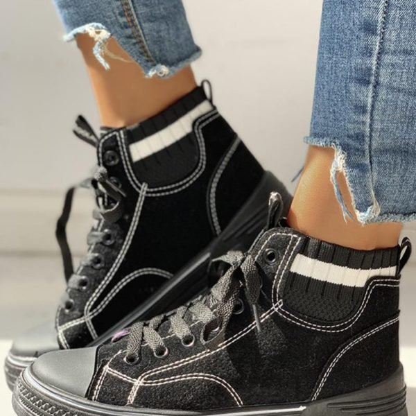 Patchwork Lace-Up Casual Boots 2