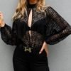 G-inspired Keyhole Front Mesh Blouse 3