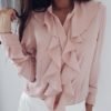 Solid Ruffles Design Long Sleeve Casual Blouse 3