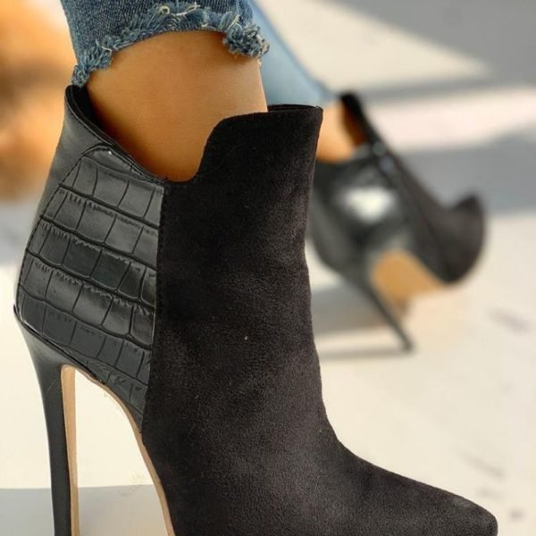 Snakeskin & Suede Pointed Toe Ankle Boots 2