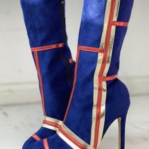 Striped Design Pointed Toe Thin Heeled Boots