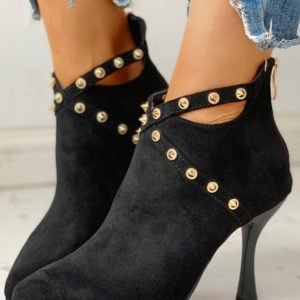 Rivet Embellished Thin Heeled Ankle-Boots
