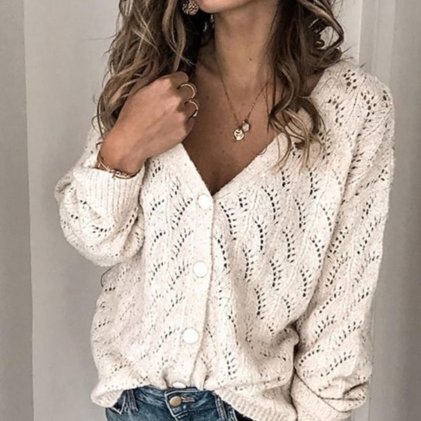 Buttoned Hollow Out V-Neck Blouse 2