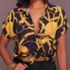 Short Sleeve Knotted Chain Print Blouse 3