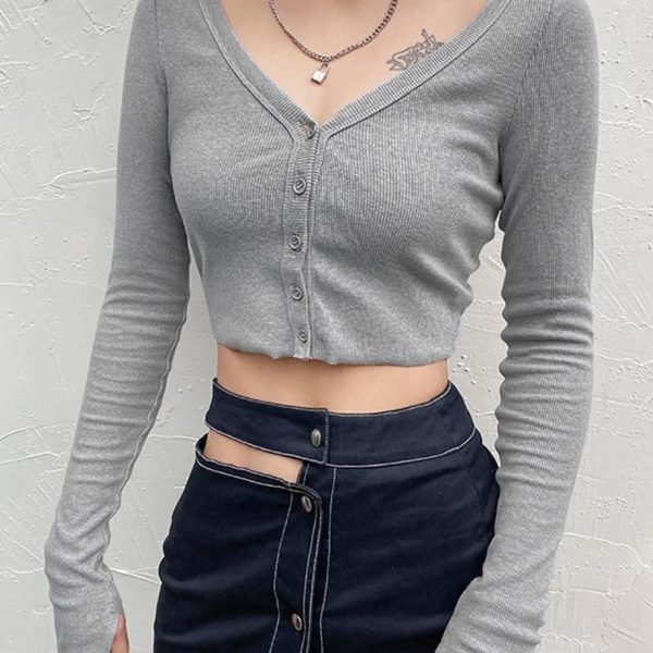 Solid Knitted Long Sleeve Top 2