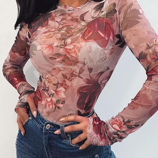 Round Neck Floral Print Long Sleeve Blouse 2