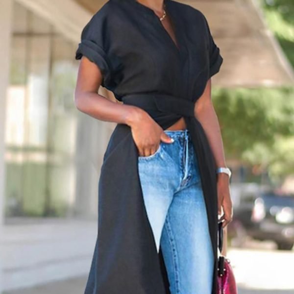 Casual Short Sleeve Slit Top 2
