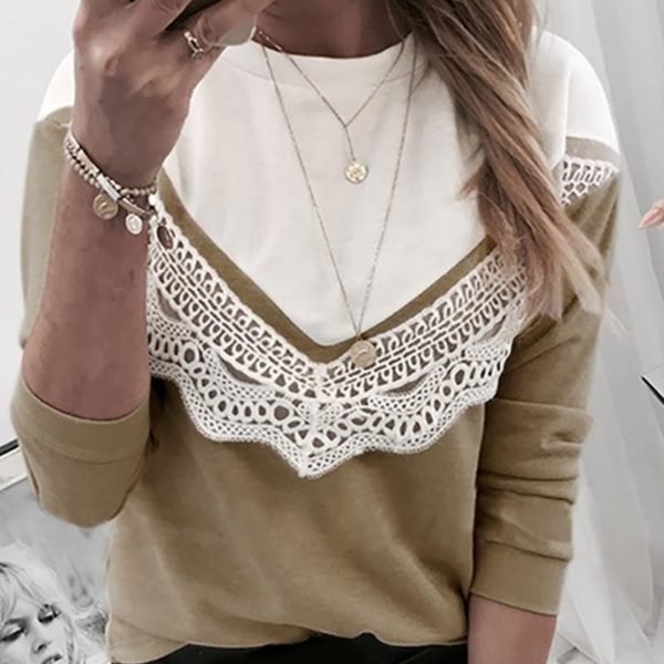 Round Neck Lace Hollow Out Blouse 2