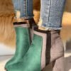 Suede Contrast Color Chunky Heeled Boots 3