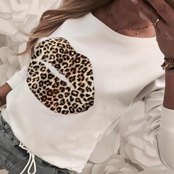 Mouth Pattern Leopard Print Casual Blouse 2